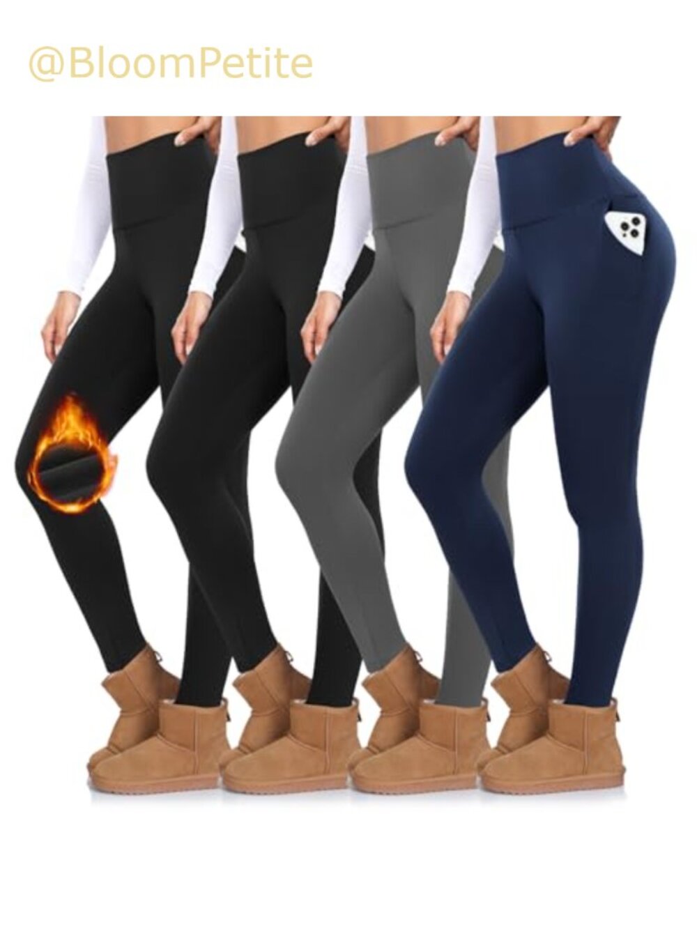 Fleece Lined Leggings with Pockets High Waisted Tummy Control Yoga Pants